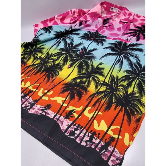 V.H.O. Mens Colorful Hawaiian Beach Short Sleeve Shirt - Picture 3 of 7